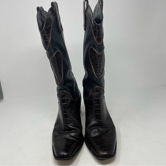 Brighton Brown Black Toby Cowboy Boots 7.5M - Picture 3 of 11